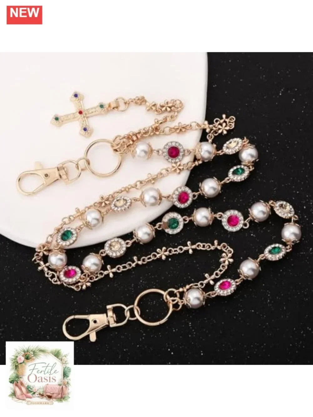 Layered Pearl Purse Chain Bag Charm Gold Metal Keychain